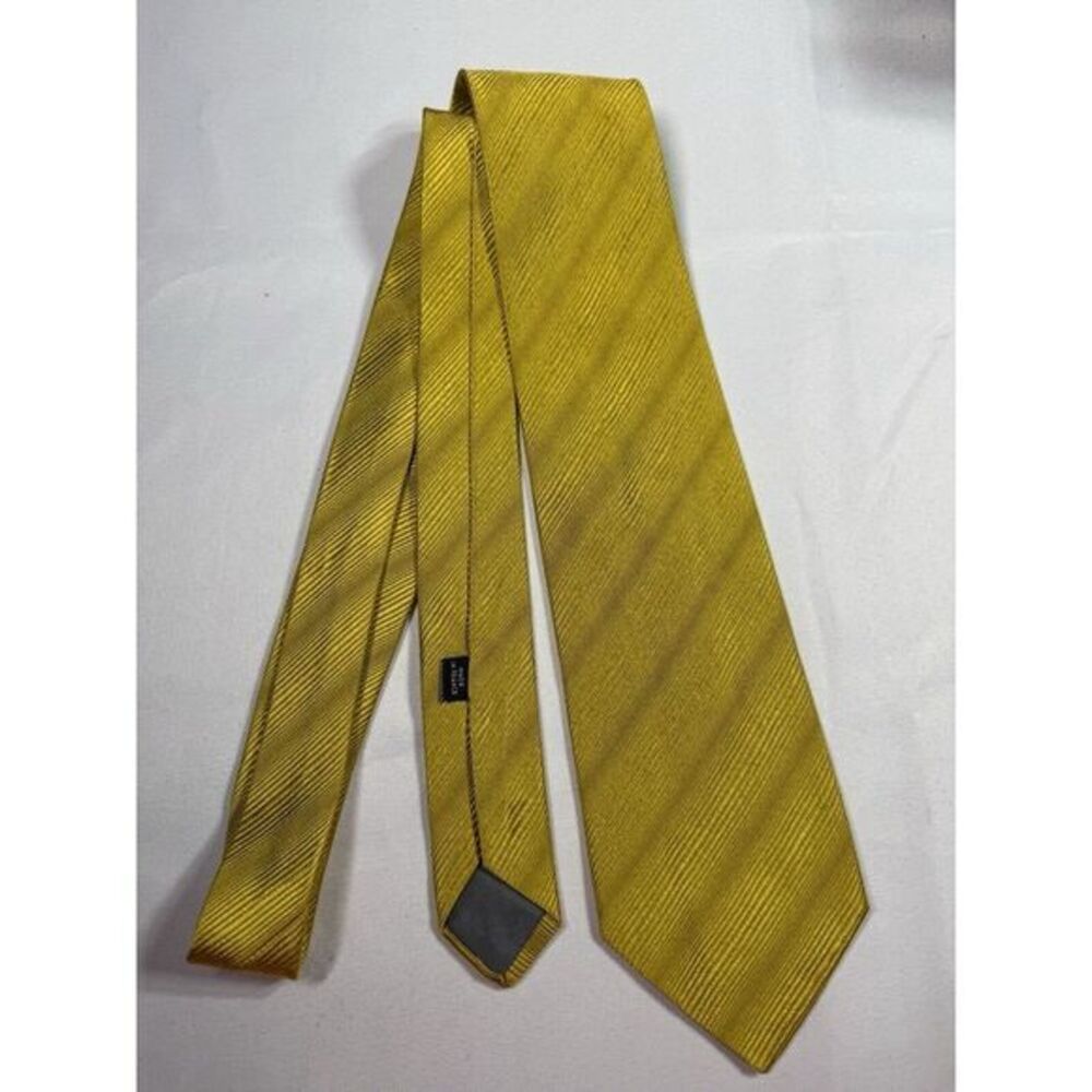 Charvet Classic Silk Neck Tie Mustard Yellow Gold Made in France Fine Stripes
